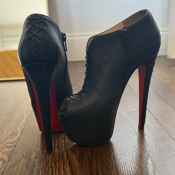 Christian Louboutin Black Leather Platform Ankle Booties with Red Sole - Picture 5 of 5